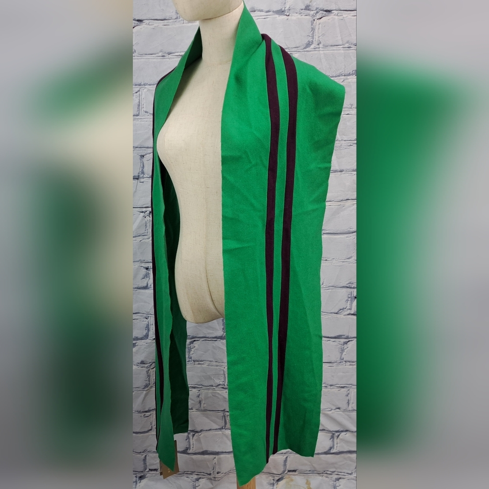 NWT Burberry Scarf Bright Green Navy Striped Balaton Fleece Wool 88" x 9.5"